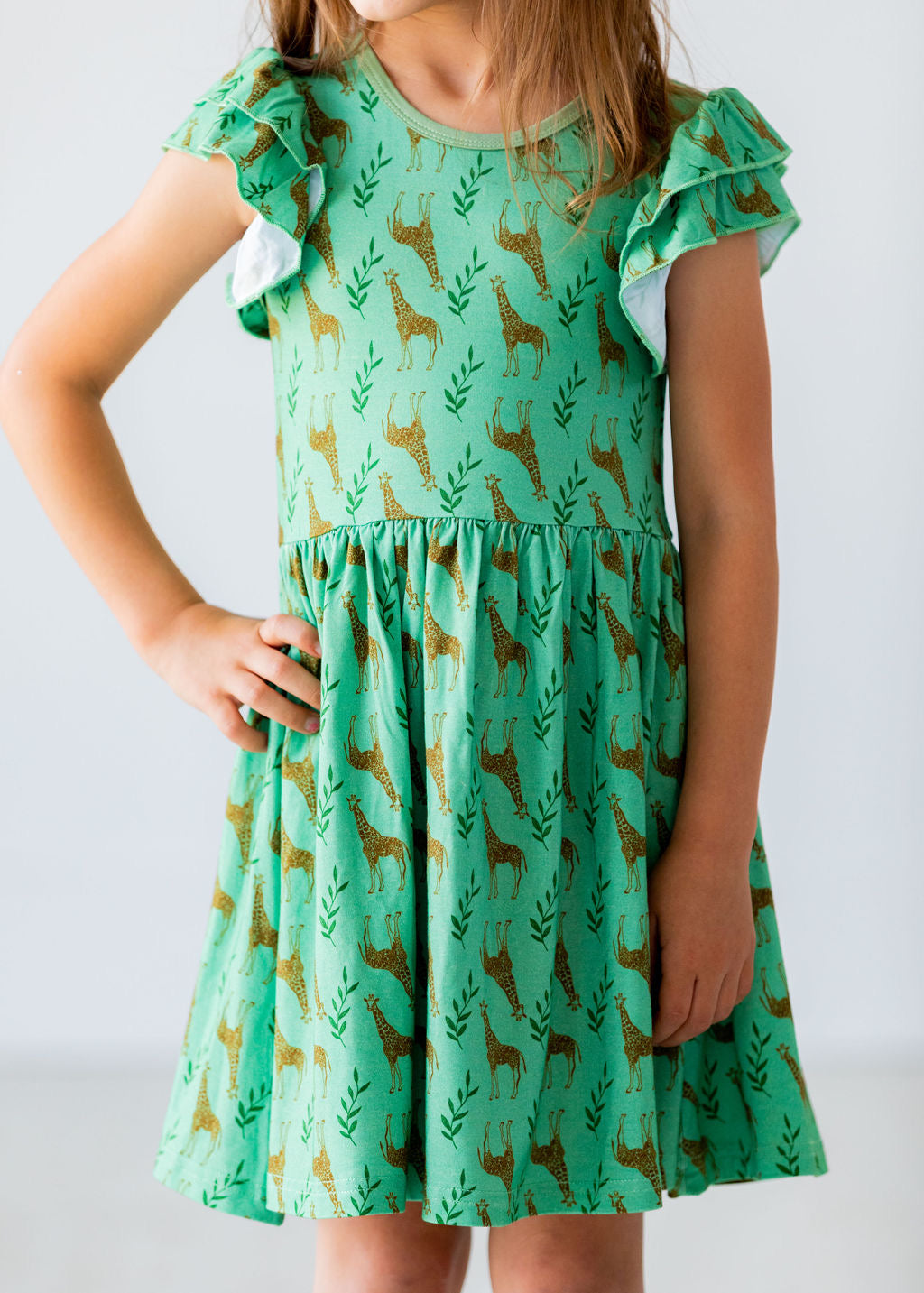 Flutter Sleeve Twirl Giraffe Dress - Gathering Littles