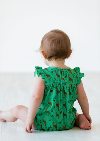 Flutter Sleeve Giraffe Bubble Romper - Gathering Littles