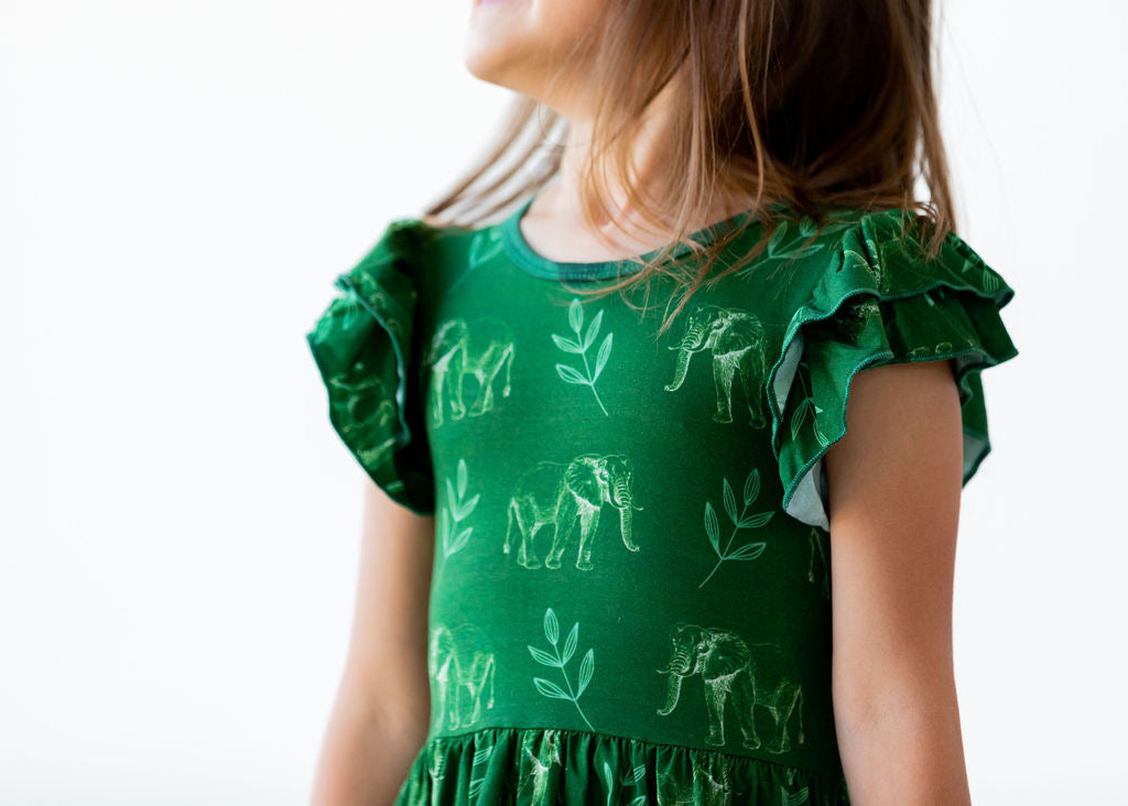 Flutter Sleeve Twirl Elephant Dress - Gathering Littles