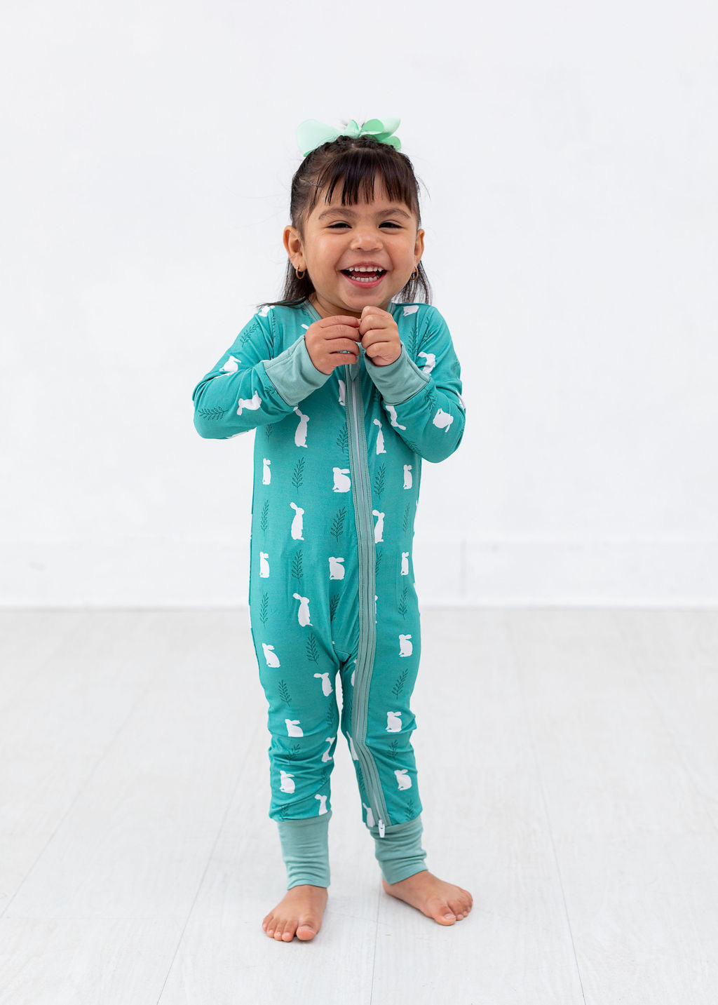 Bunnies - Long Sleeve Zipper Sleep Romper - Gathering Littles