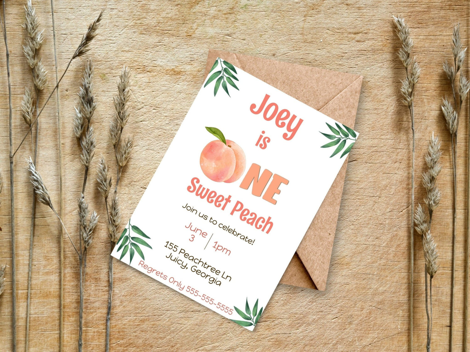 First Birthday Invitation Template Baby is ONE Sweet Peach | Customizable Minimalist First Birthday Invitationproduct_type