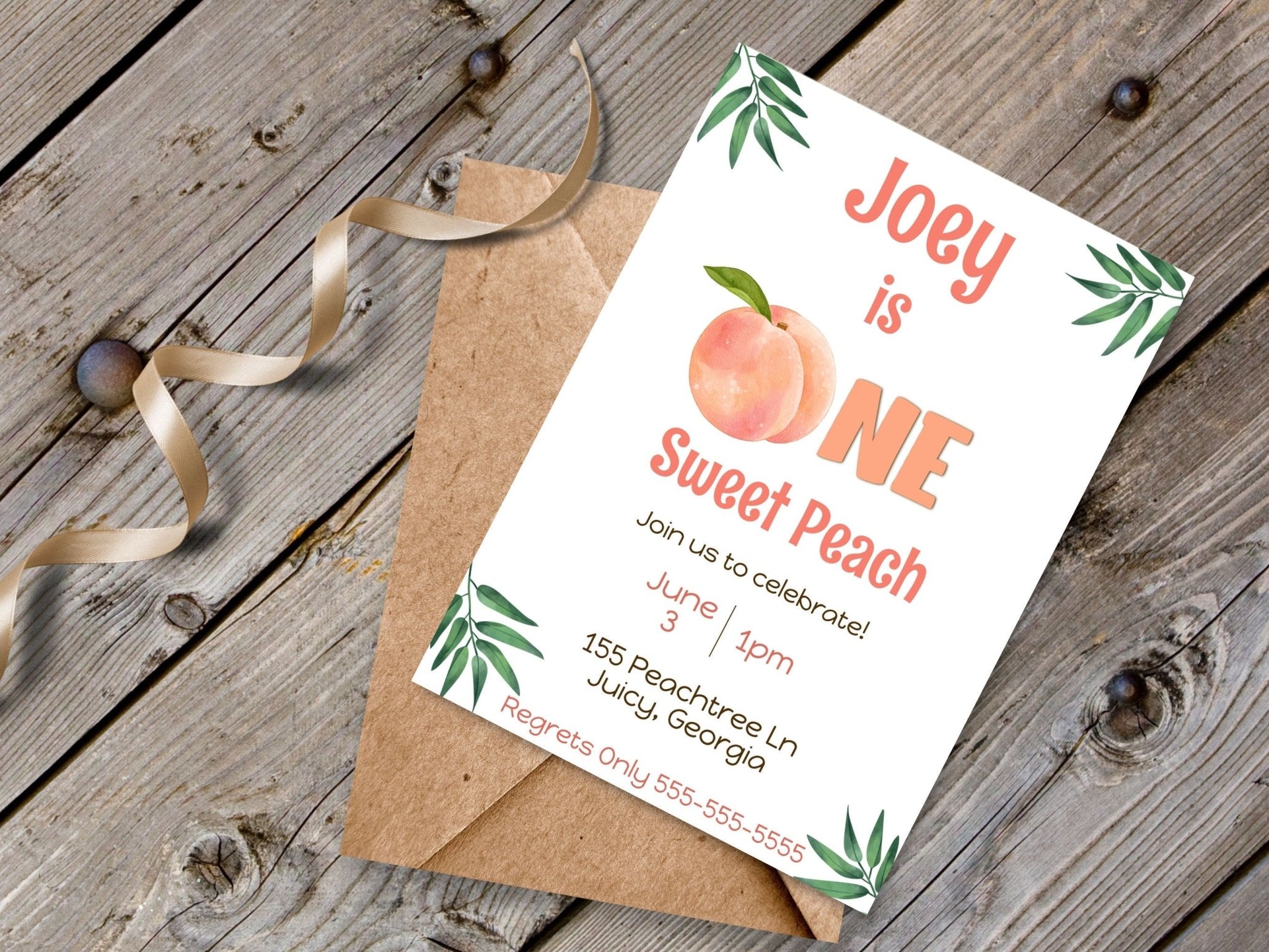 First Birthday Invitation Template Baby is ONE Sweet Peach | Customizable Minimalist First Birthday Invitationproduct_type