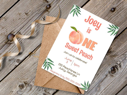 First Birthday Invitation Template Baby is ONE Sweet Peach | Customizable Minimalist First Birthday Invitationproduct_type