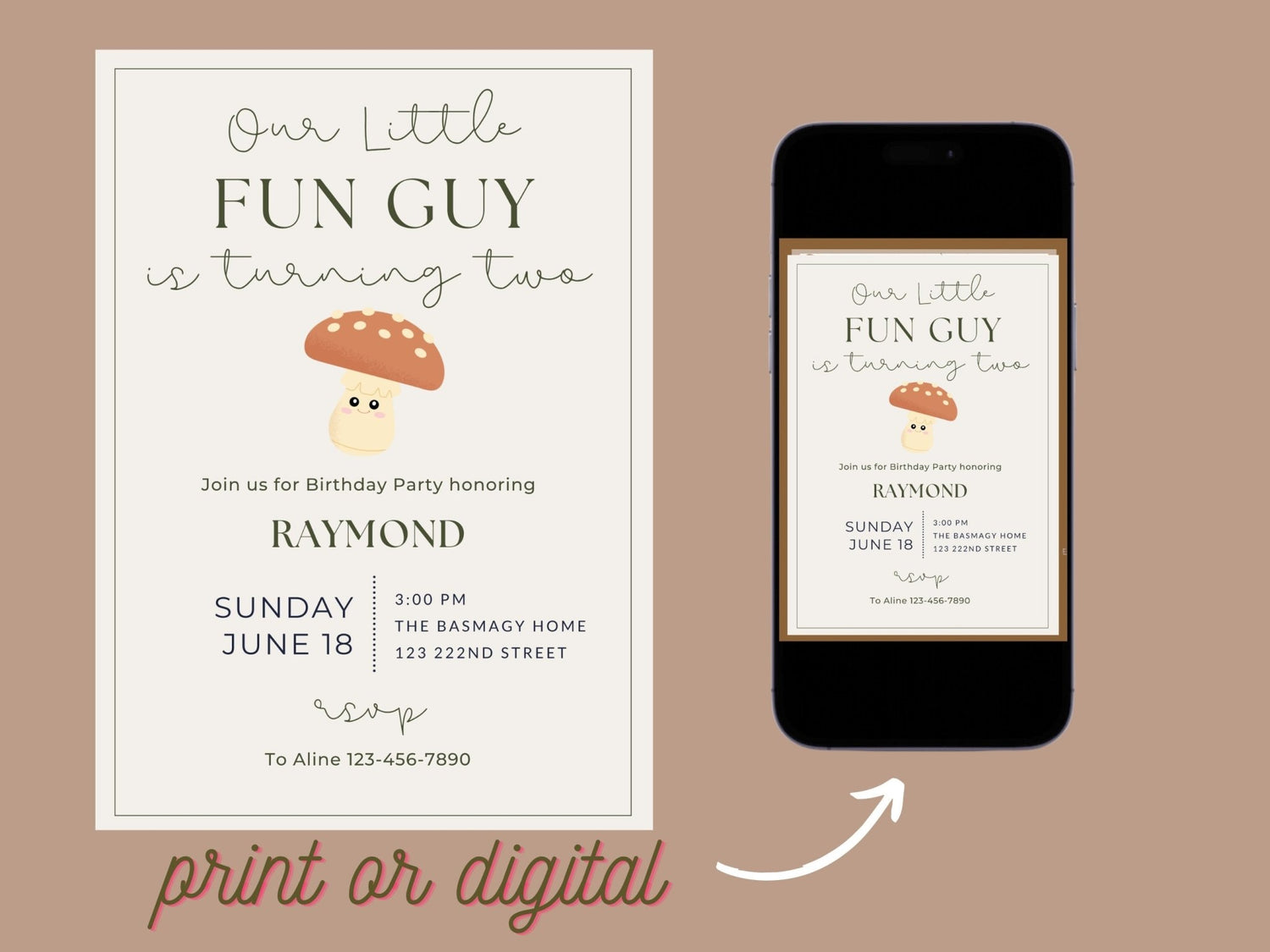 Fun-Guy Birthday Invitation, Mushroom Invitation, children&