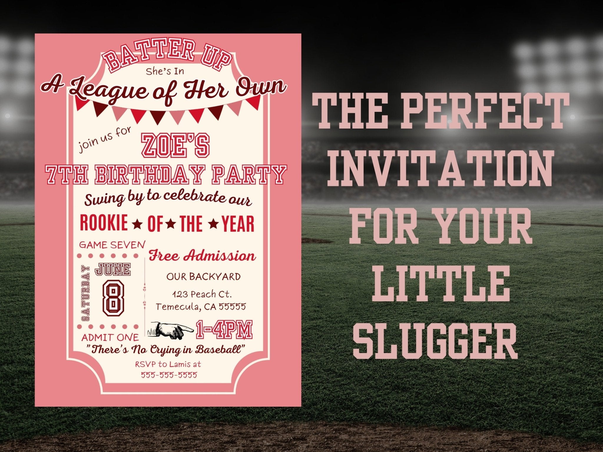 Girls Baseball Birthday Invitation, A League of Their Own Invitationproduct_type