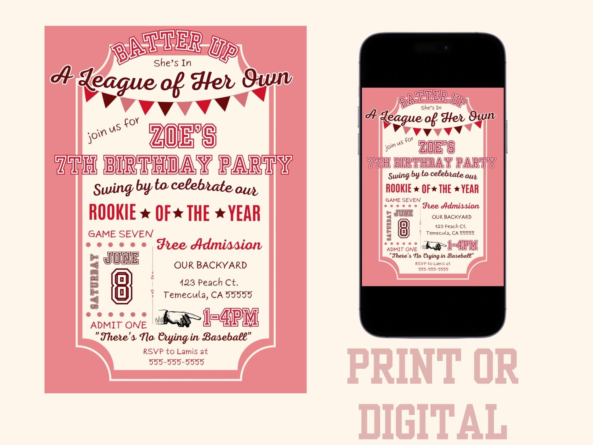 Girls Baseball Birthday Invitation, A League of Their Own Invitationproduct_type