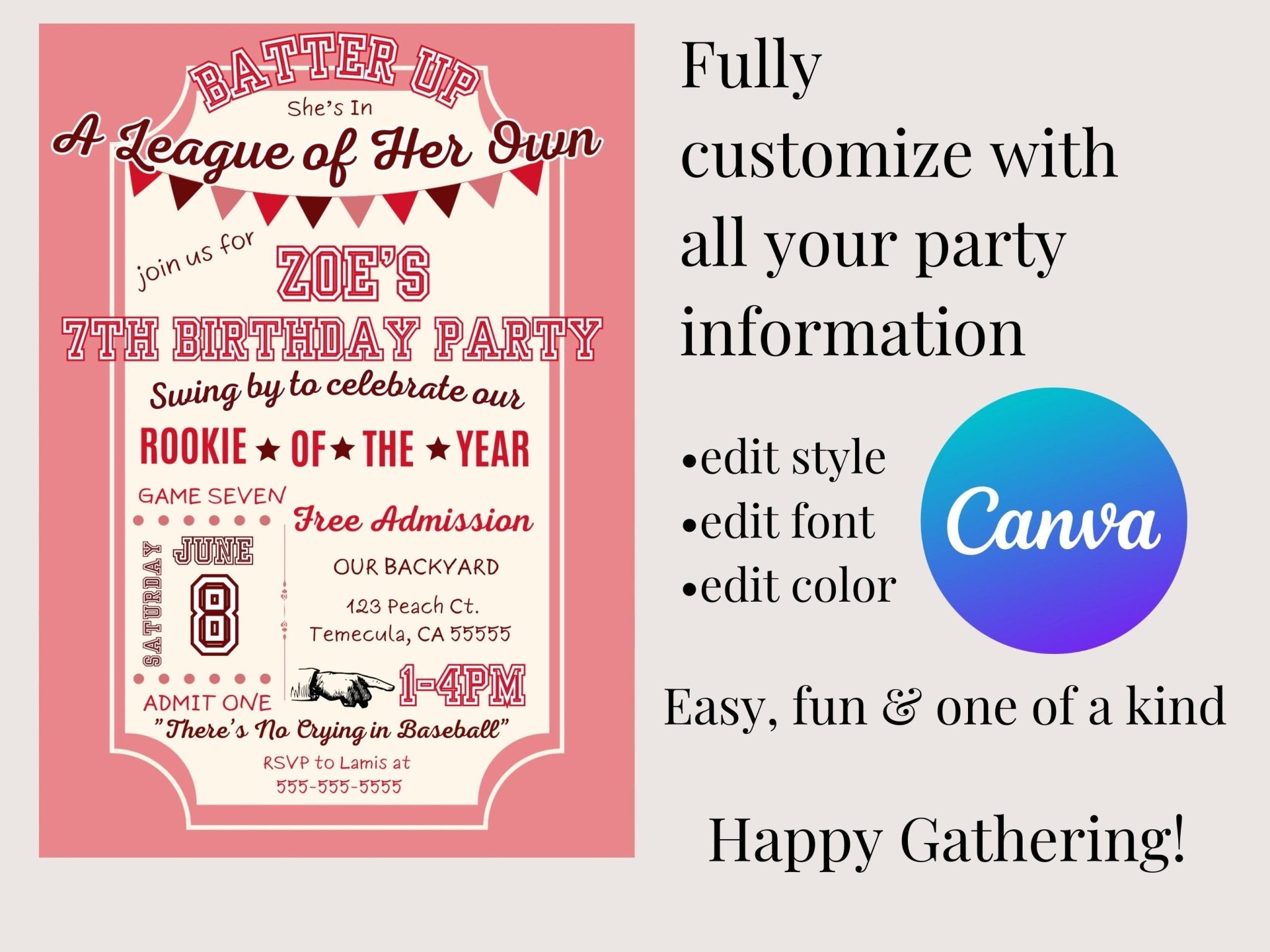 Girls Baseball Birthday Invitation, A League of Their Own Invitationproduct_type