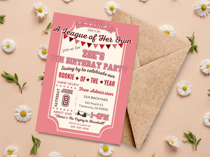 Girls Baseball Birthday Invitation, A League of Their Own Invitationproduct_type