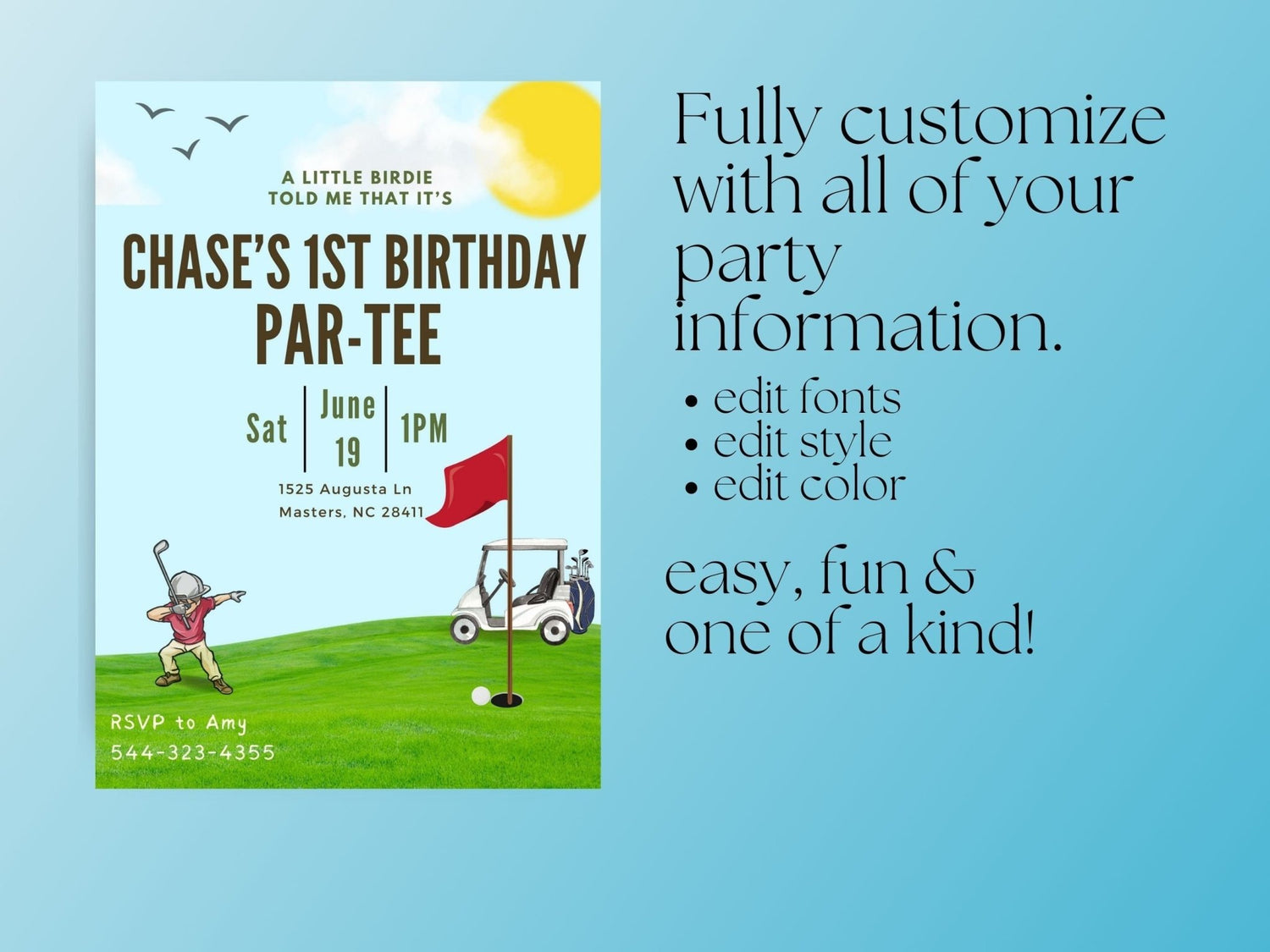 Golf Birthday Invitation, Golf Invitation, Birthday Par-tee Invitation, 1st Par-tee, Hole in One Birthdayproduct_type