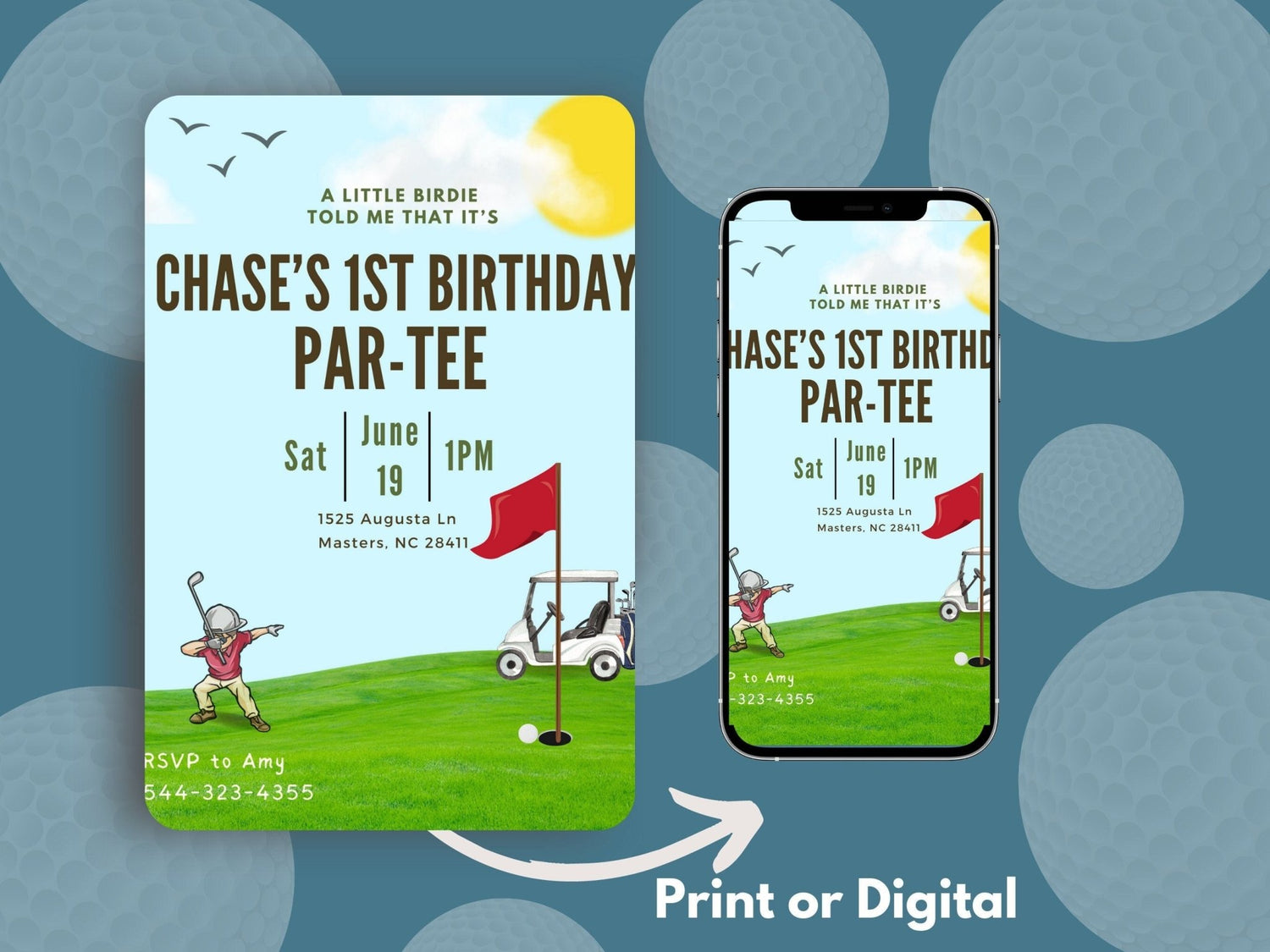 Golf Birthday Invitation, Golf Invitation, Birthday Par-tee Invitation, 1st Par-tee, Hole in One Birthdayproduct_type