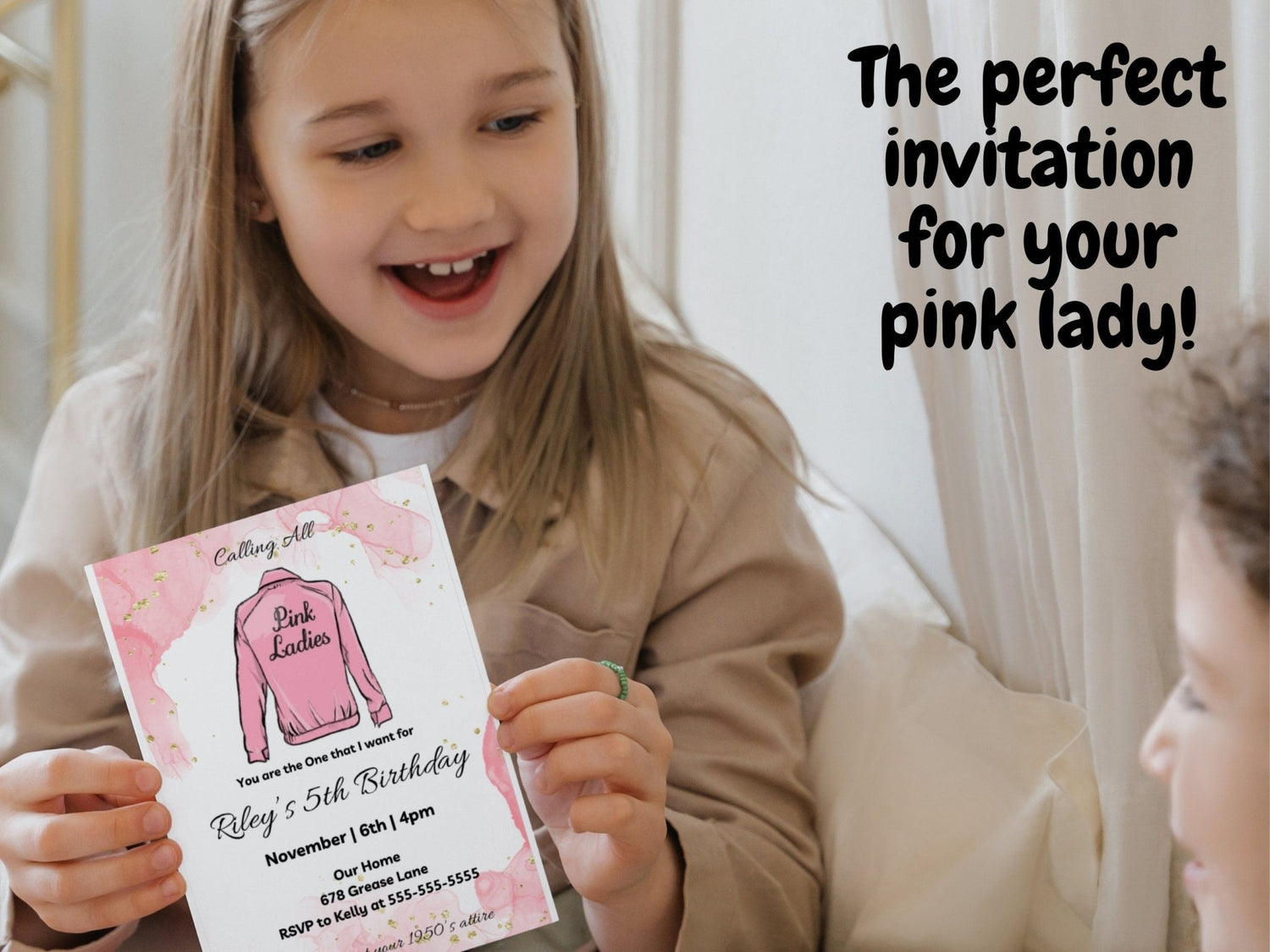 Grease Birthday Invitation, Pink Ladies Invitation, Children&