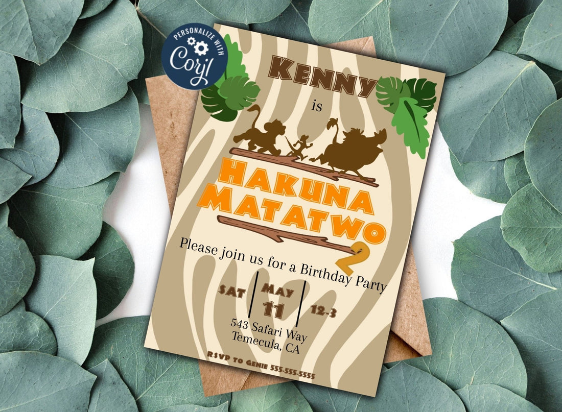 Hakuna MataTwo Birthday Invitation | Lion Birthday Invite Template | Fully Customizable | Safari theme | Hakuna Matataproduct_type