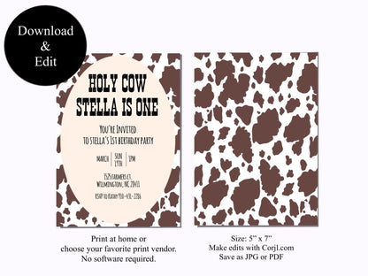 Holy Cow Baby Birthday Invitation Brown Cow | Baby&