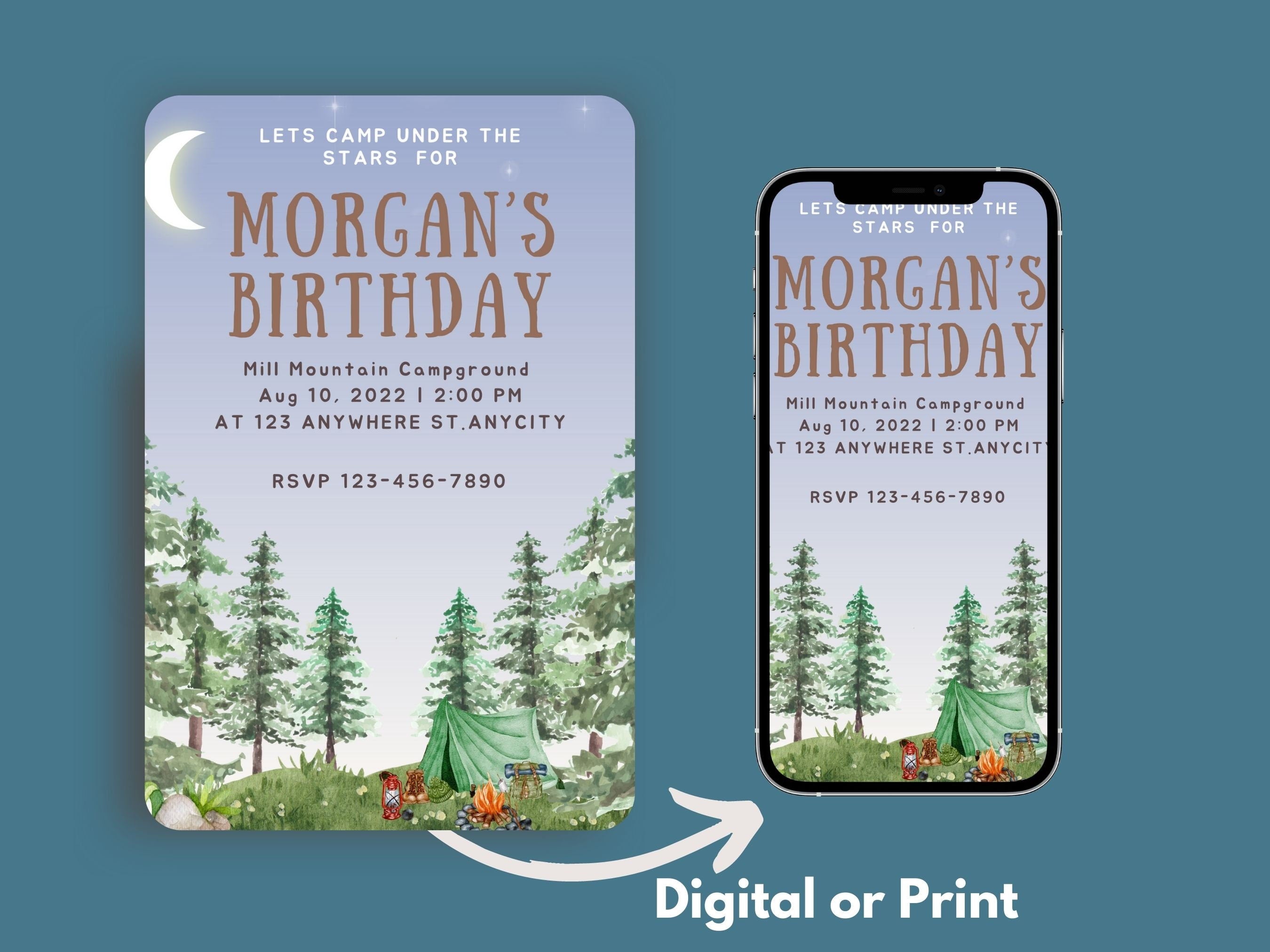 Camping Birthday Invitation, Camping Party Invitation Instant Download, One Happy Camper Birthday - Gathering Littles