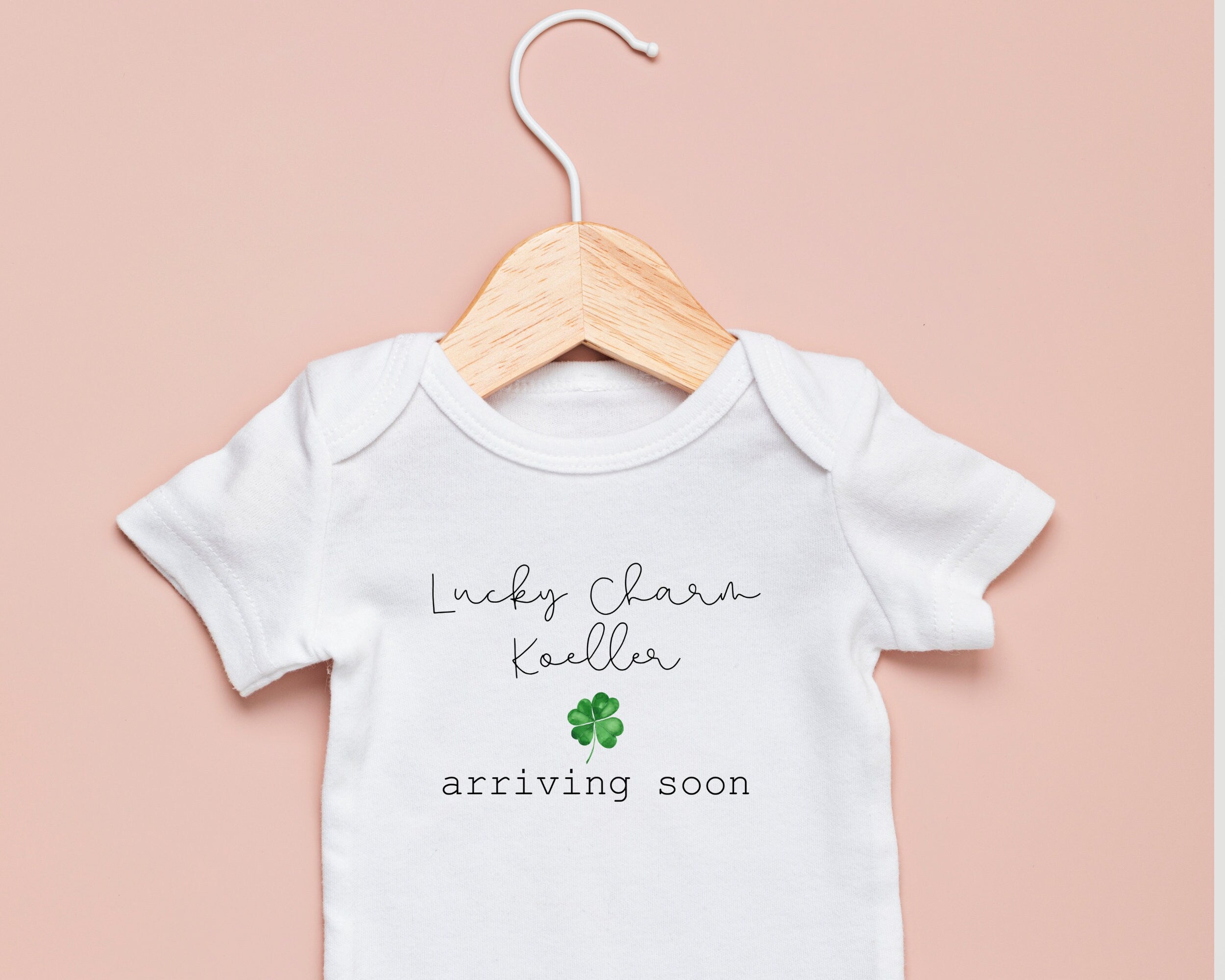 Personalized St Patricks Day Pregnancy Announcement Baby Onesies®- Little Lucky Charm Coming Soon Irish Baby Pregnancy Announcement - Gathering Littles