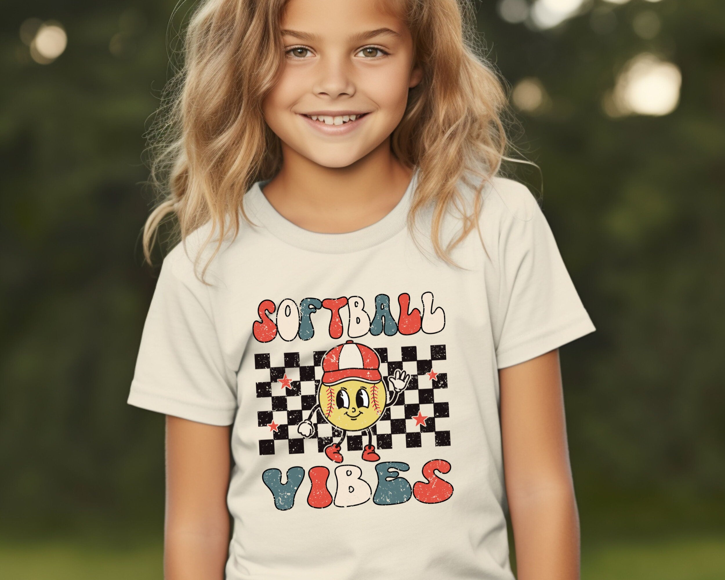 Softball Vibes Shirt - Retro Sports Kids Tee - Boys Natural Summer Shirt - Kids Softball Shirt - Women&