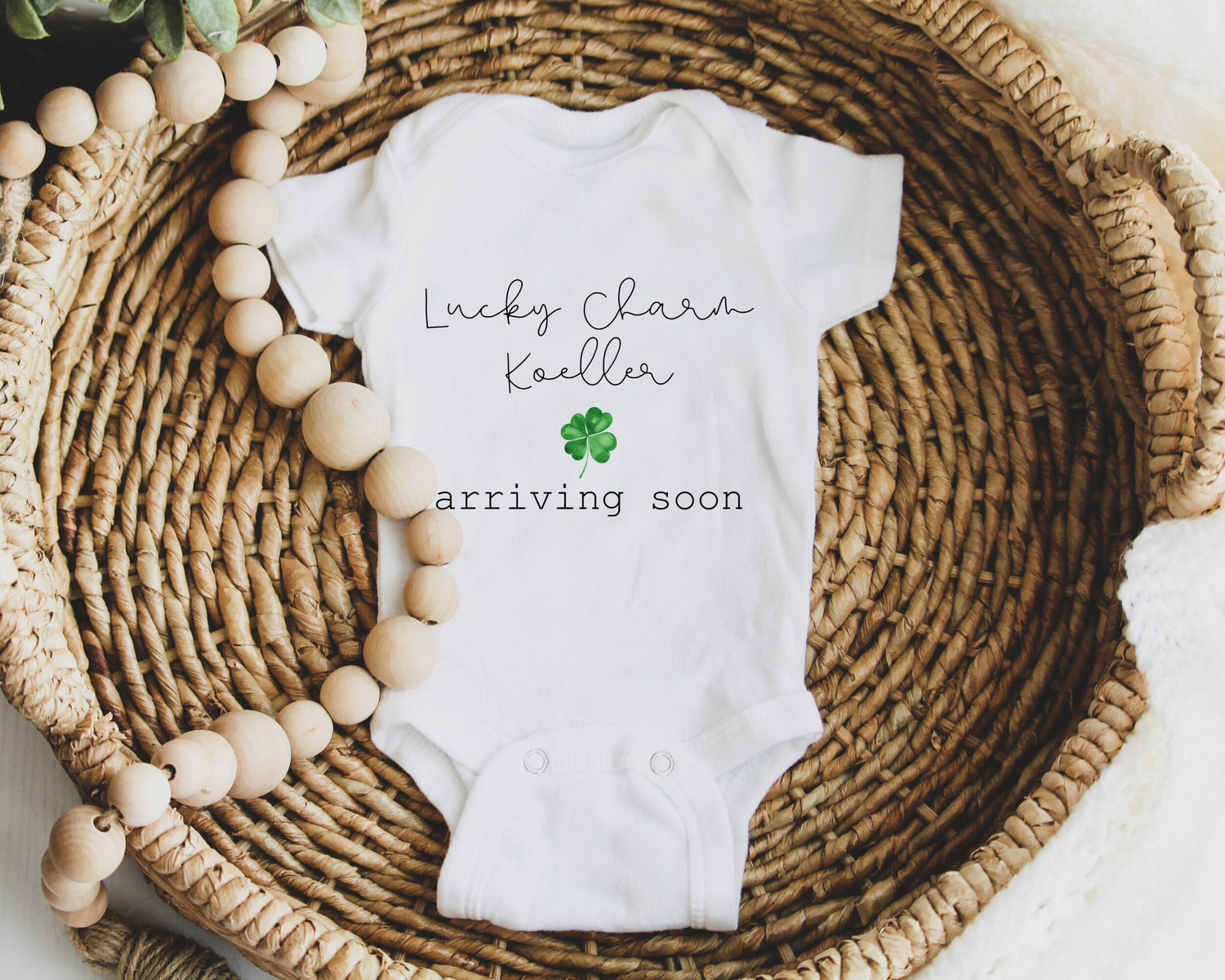 Personalized St Patricks Day Pregnancy Announcement Baby Onesies®- Little Lucky Charm Coming Soon Irish Baby Pregnancy Announcement - Gathering Littles