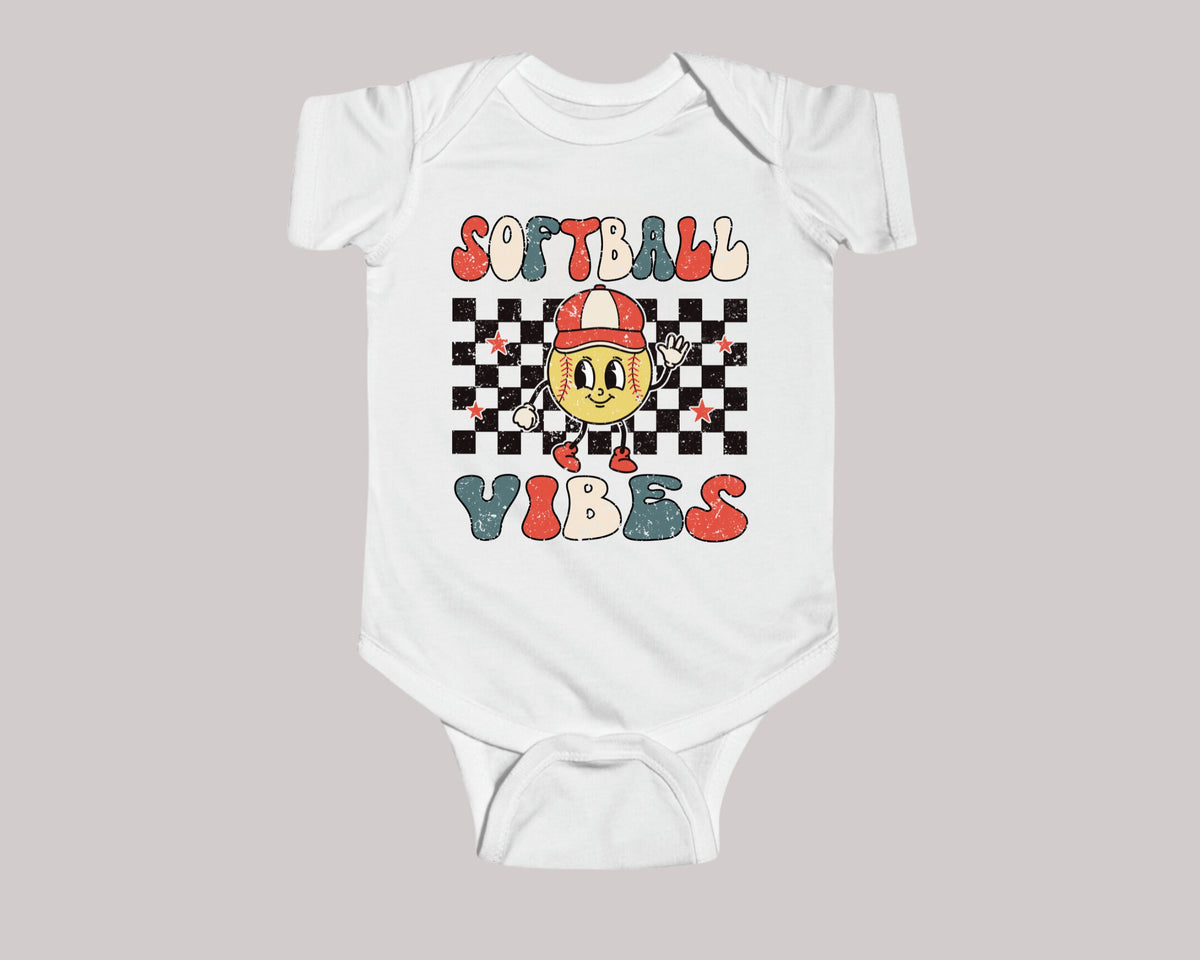 Softball Vibes Shirt - Retro Sports Kids Tee - Boys Natural Summer Shirt - Kids Softball Shirt - Women&