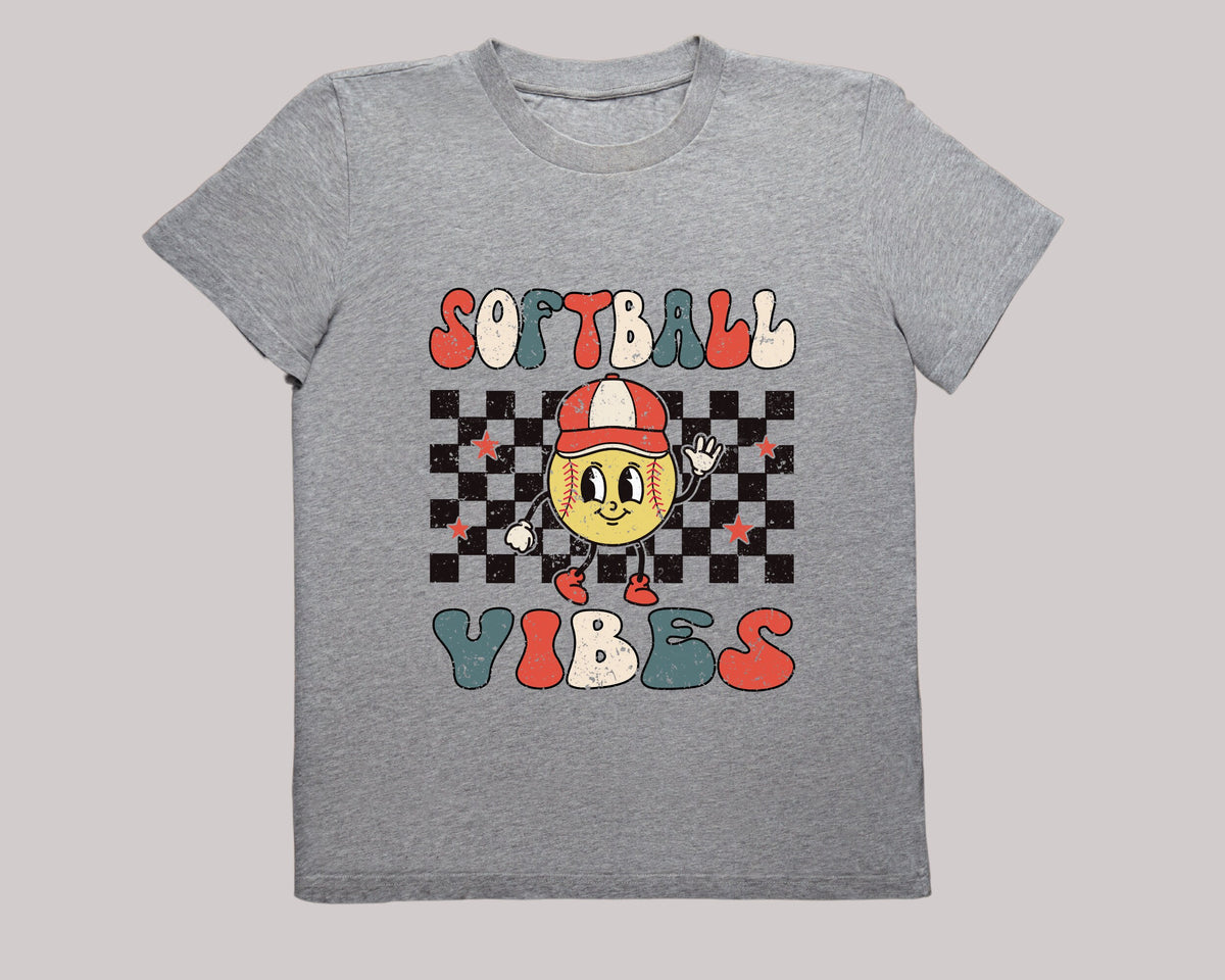 Softball Vibes Shirt - Retro Sports Kids Tee - Boys Natural Summer Shirt - Kids Softball Shirt - Women&