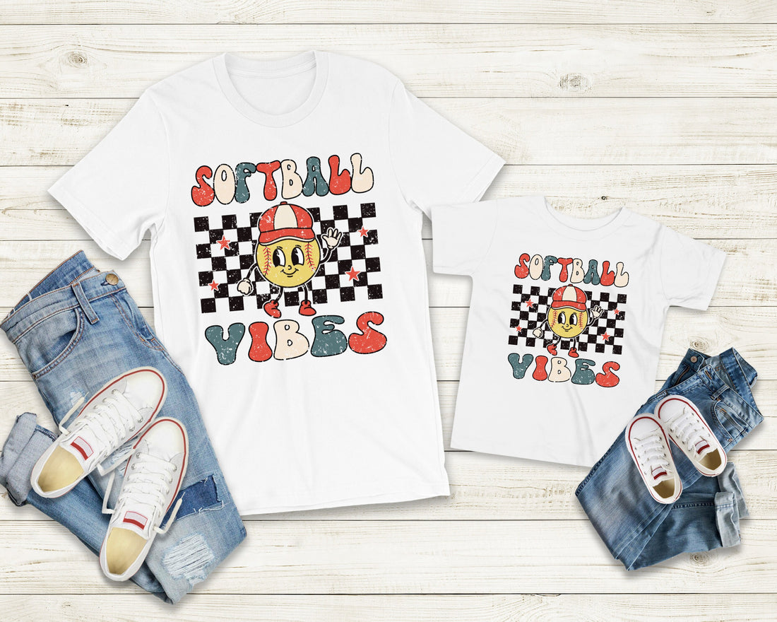 Softball Vibes Shirt - Retro Sports Kids Tee - Boys Natural Summer Shirt - Kids Softball Shirt - Women&