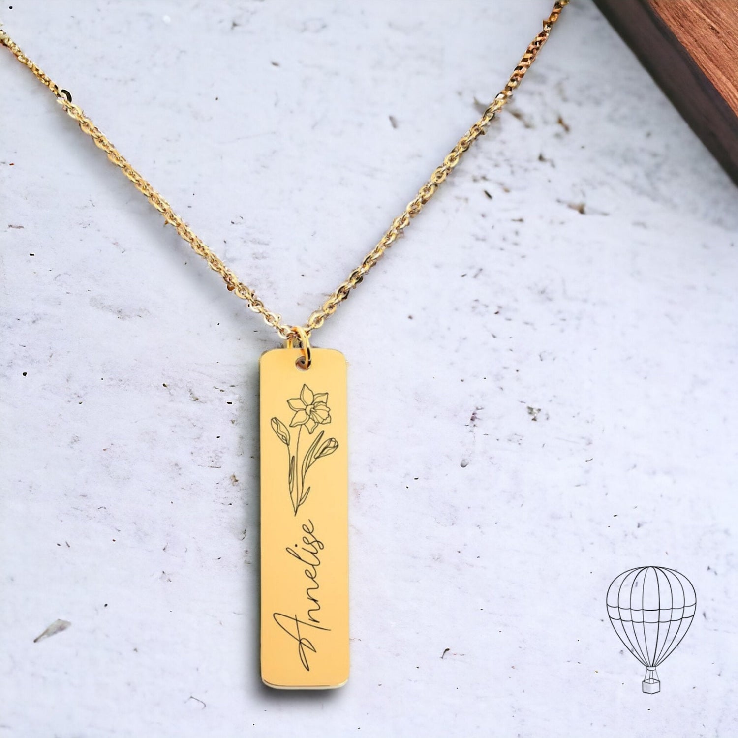 Birth Flower Gift Name Bar Necklace, Personalized Gift for Mom - Gathering Littles
