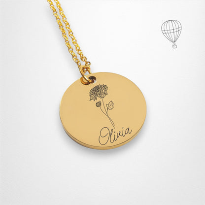 Personalized Birth Flower Gift for Mom, Personalized Name Birthflower Necklace - Gathering Littles