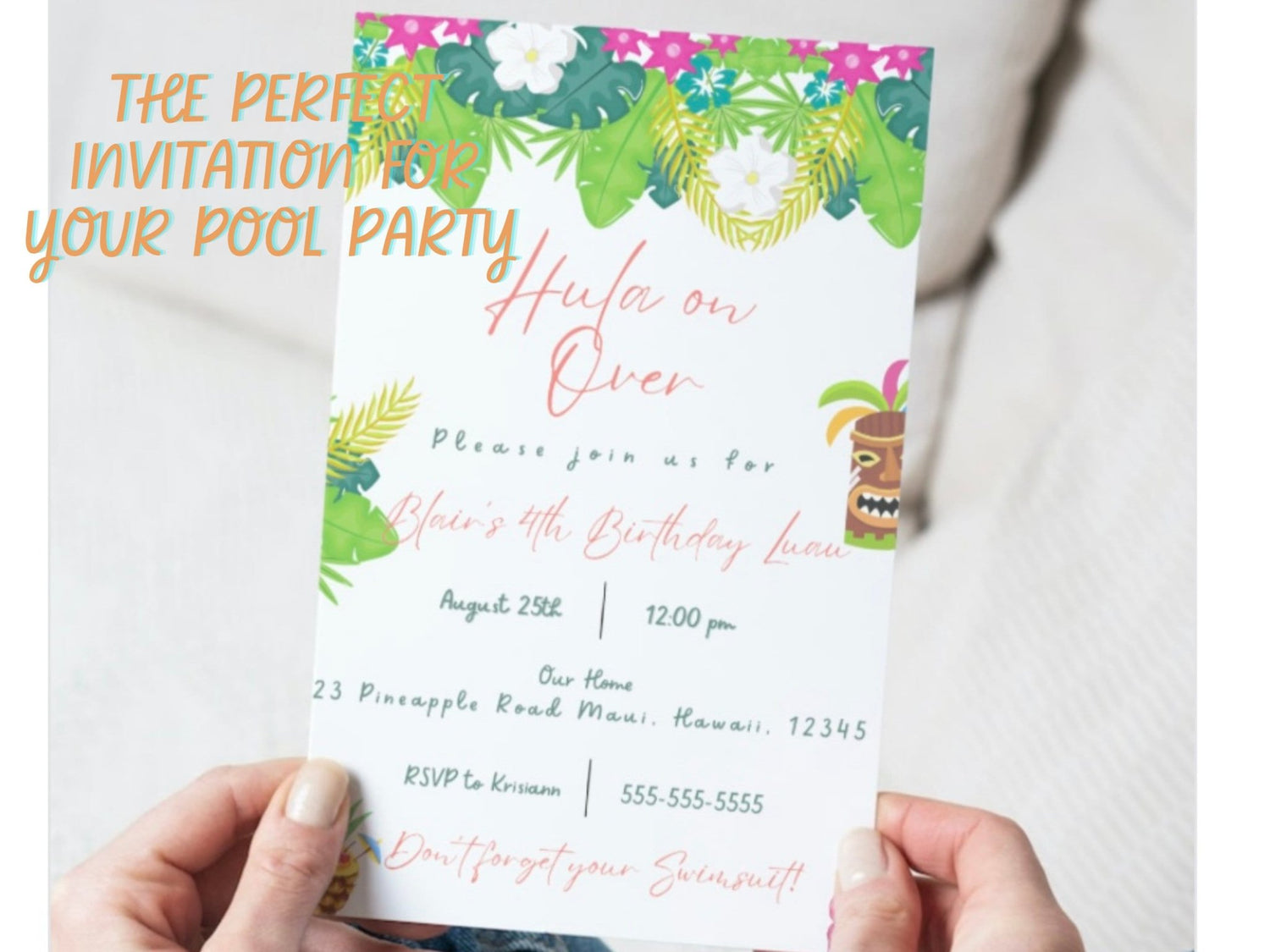 Luau Themed Birthday Invitation, Summer Birthday Invitation, Beach Party, Luau Invitation, Children’s birthday invitation, Pool Partyproduct_type