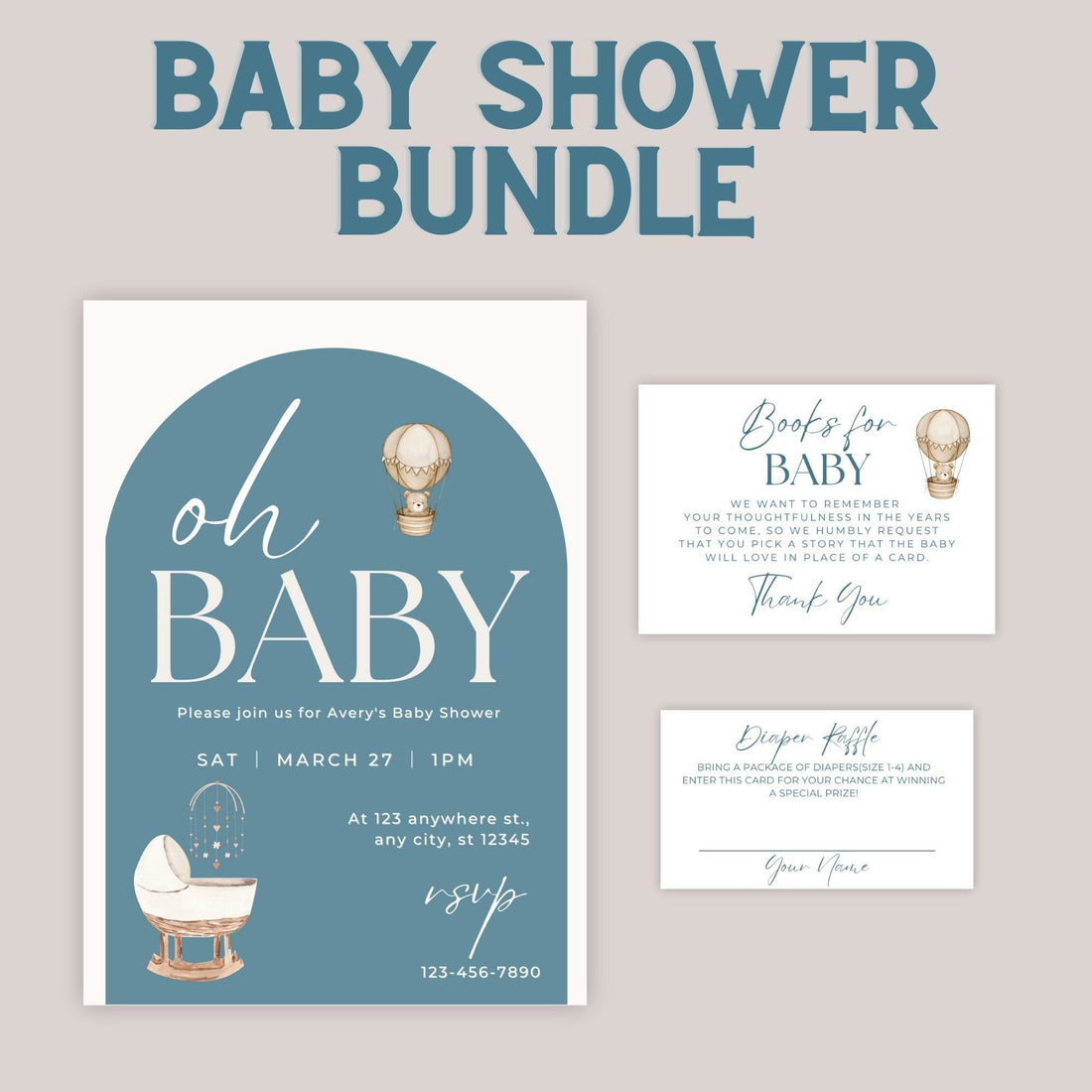 Minimalist Baby Shower Invitation Print Bundle, Chic Baby Shower, Digital Baby Shower Invitation, Baby Shower Gamesproduct_type