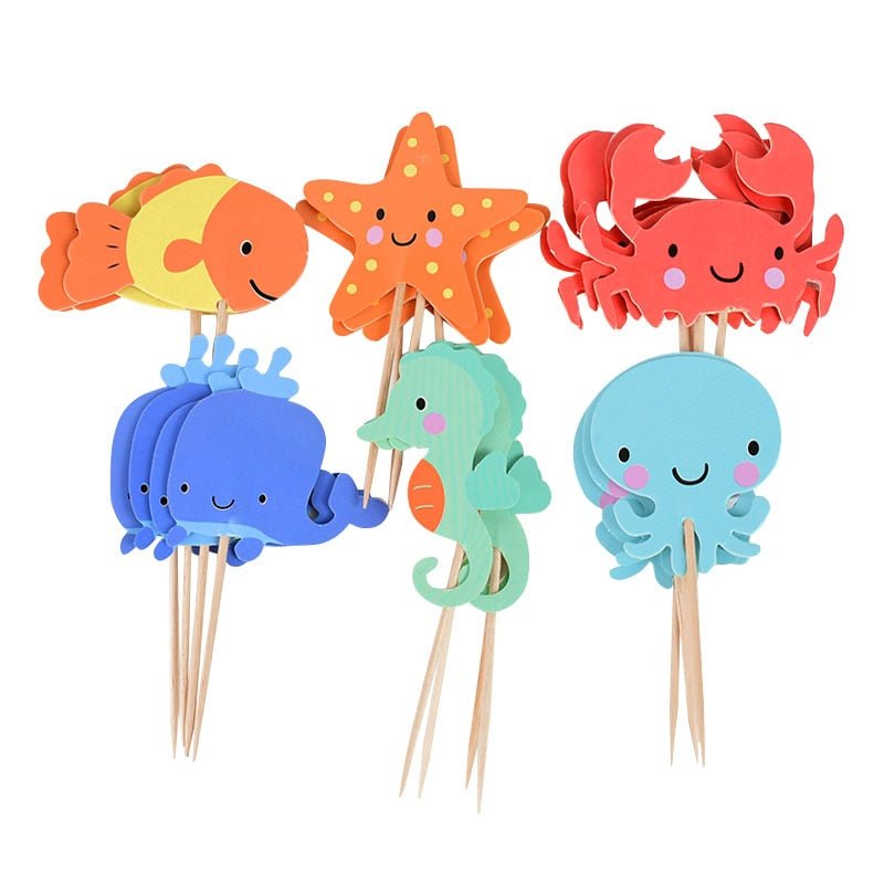 Ocean Animal Cupcake Toppers, Under the Sea Party Cake Flags, Beach Theme Birthday - 24 Pcsproduct_type