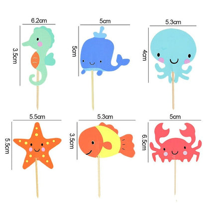 Ocean Animal Cupcake Toppers, Under the Sea Party Cake Flags, Beach Theme Birthday - 24 Pcsproduct_type