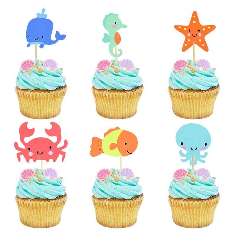 Ocean Animal Cupcake Toppers, Under the Sea Party Cake Flags, Beach Theme Birthday - 24 Pcsproduct_type