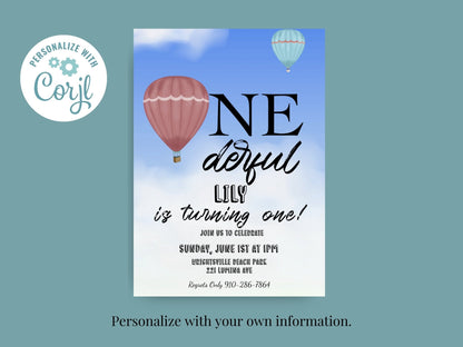 Onederful Baby is Turning One! Birthday Invitation Template | Customizable First Birthday Invitationproduct_type