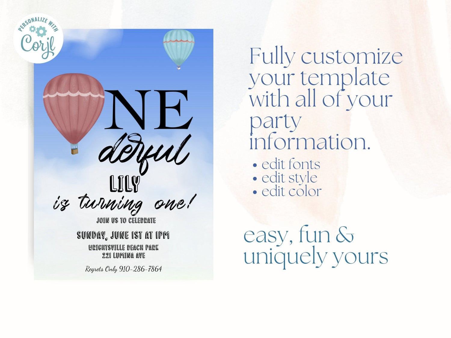 Onederful Baby is Turning One! Birthday Invitation Template | Customizable First Birthday Invitationproduct_type