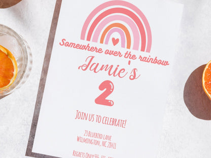 Over the Rainbow 2nd Birthday Invitation | Rainbow Birthday Invite Template | 2nd Birthday Invitation | Fully Customizableproduct_type