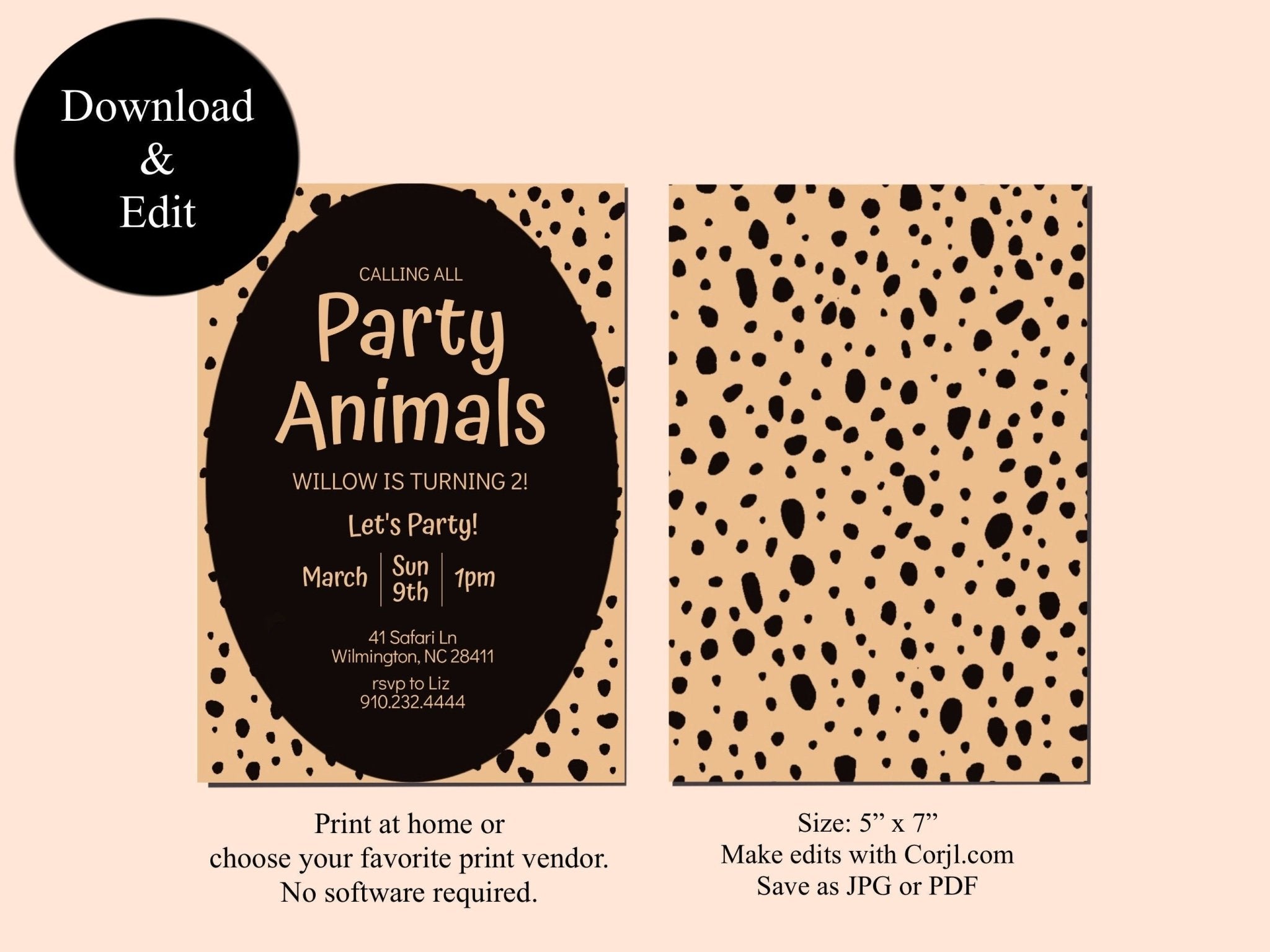 Party Animal Birthday Invitation Template | Safari Leopard Digital Editable Inviteproduct_type