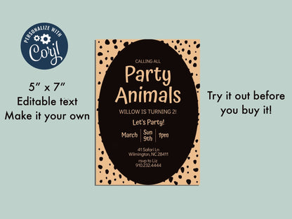 Party Animal Birthday Invitation Template | Safari Leopard Digital Editable Inviteproduct_type