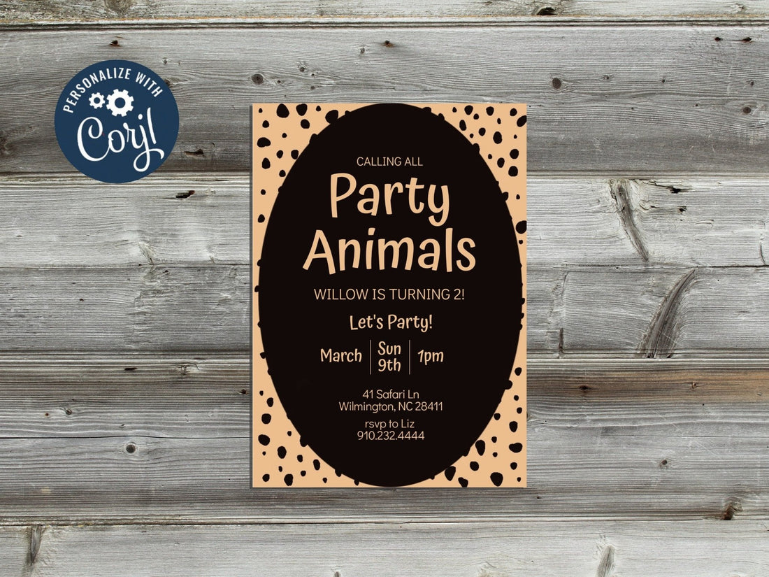 Party Animal Birthday Invitation Template | Safari Leopard Digital Editable Inviteproduct_type