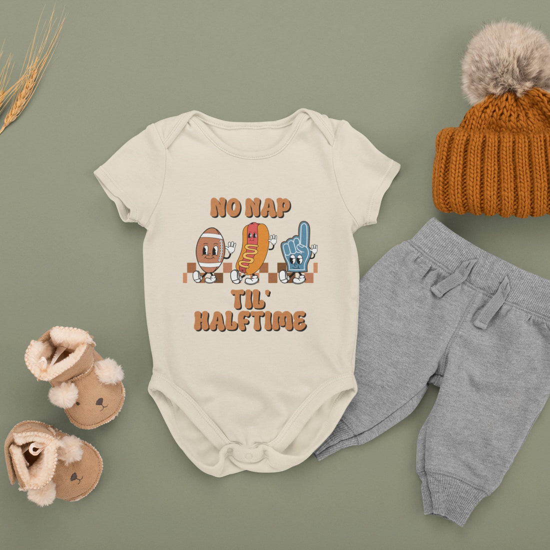 Retro Football Baby Outfit, Fall Baby Bodysuit, No Nap Til Halftime Football Baby Bodysuitproduct_type