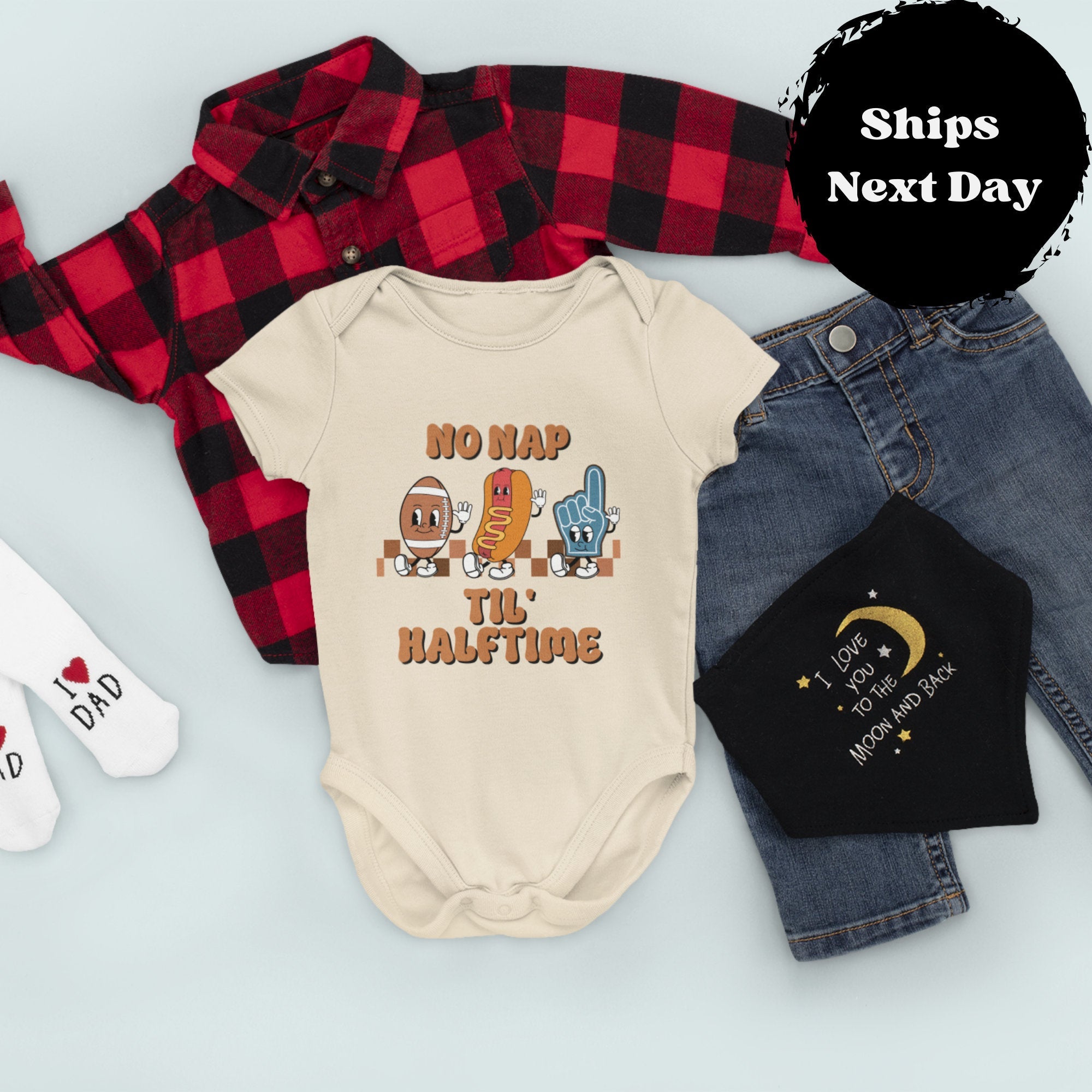 Retro Football Baby Outfit, Fall Baby Bodysuit, No Nap Til Halftime Football Baby Bodysuitproduct_type