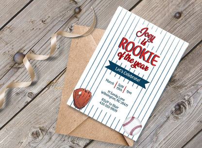 Rookie of the Year Birthday Invitation Baseball Print | Sports Birthday Invitation Template Editableproduct_type