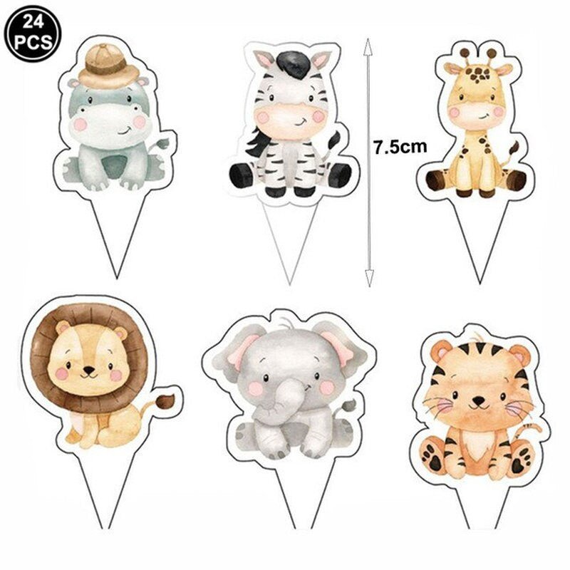 Safari Adventure Cupcake Toppers - Jungle Animal Cupcake Flags, Animal Birthday Cake Picksproduct_type