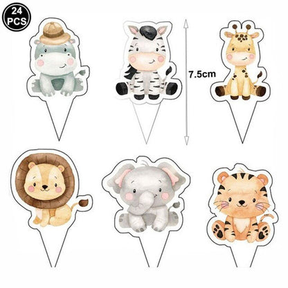 Safari Adventure Cupcake Toppers - Jungle Animal Cupcake Flags, Animal Birthday Cake Picksproduct_type