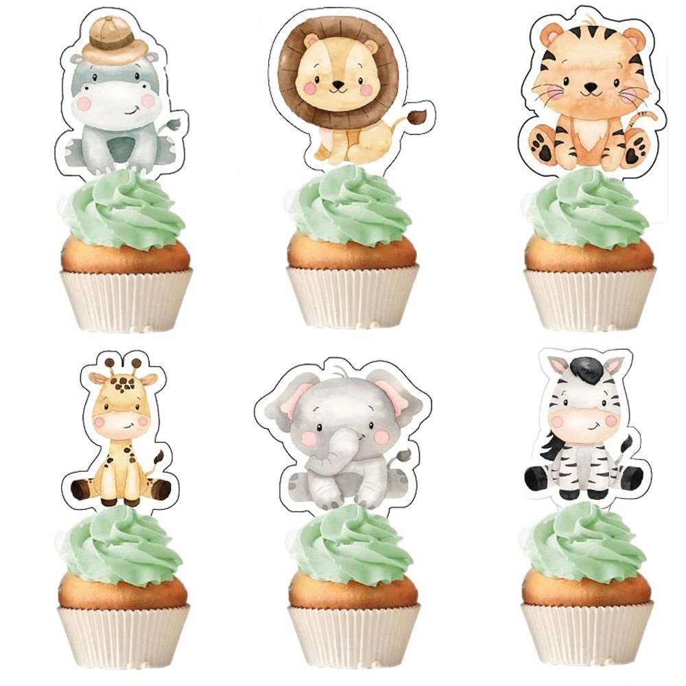 Safari Adventure Cupcake Toppers - Jungle Animal Cupcake Flags, Animal Birthday Cake Picksproduct_type