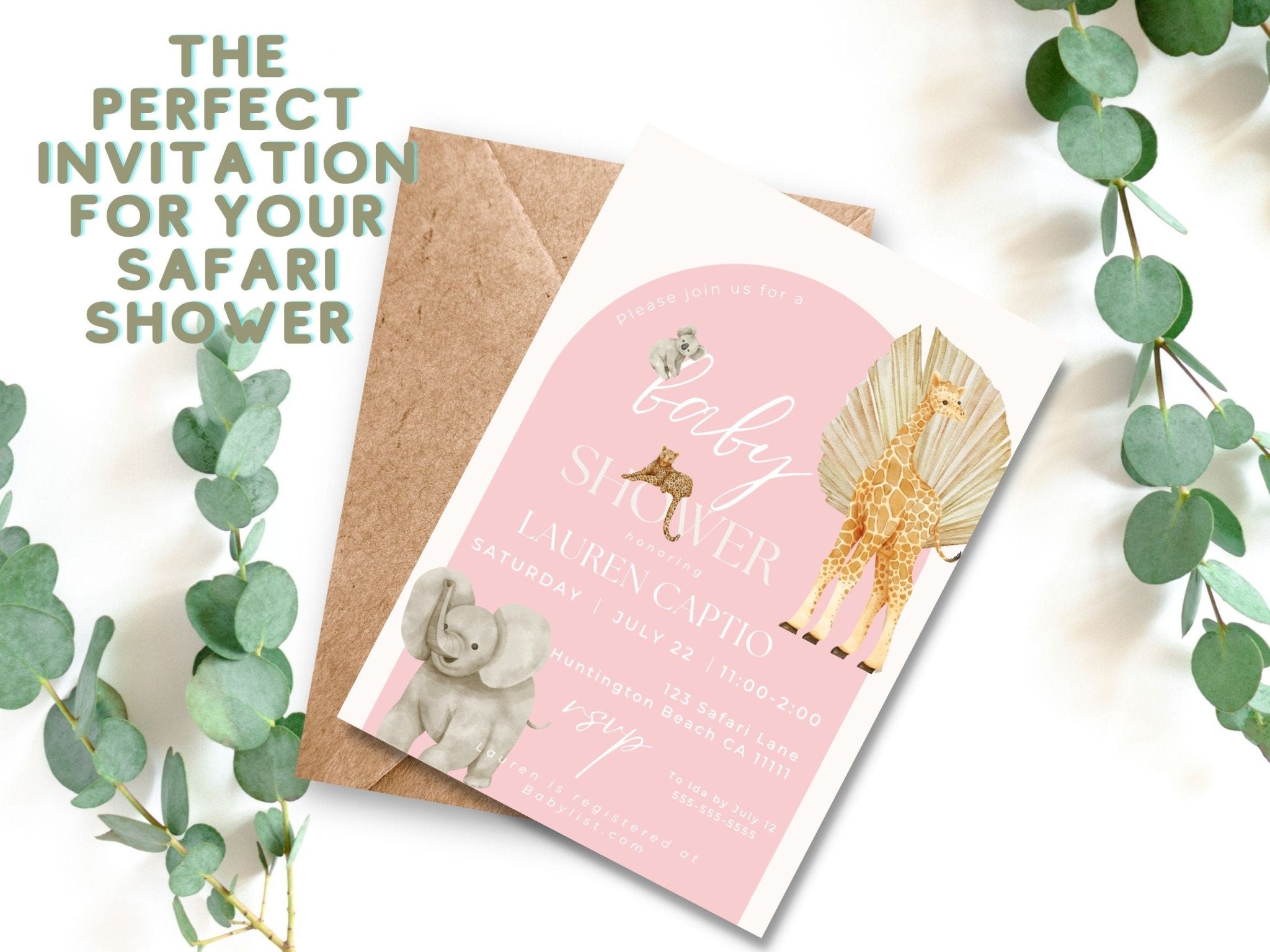 Pink safari baby shower fashion invitations