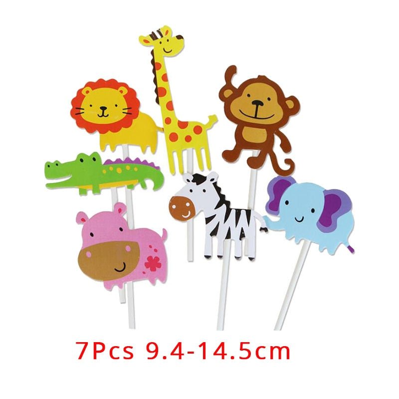 Safari Cartoon Animals Cake Toppers-12 Piece - Pretty Party Shop