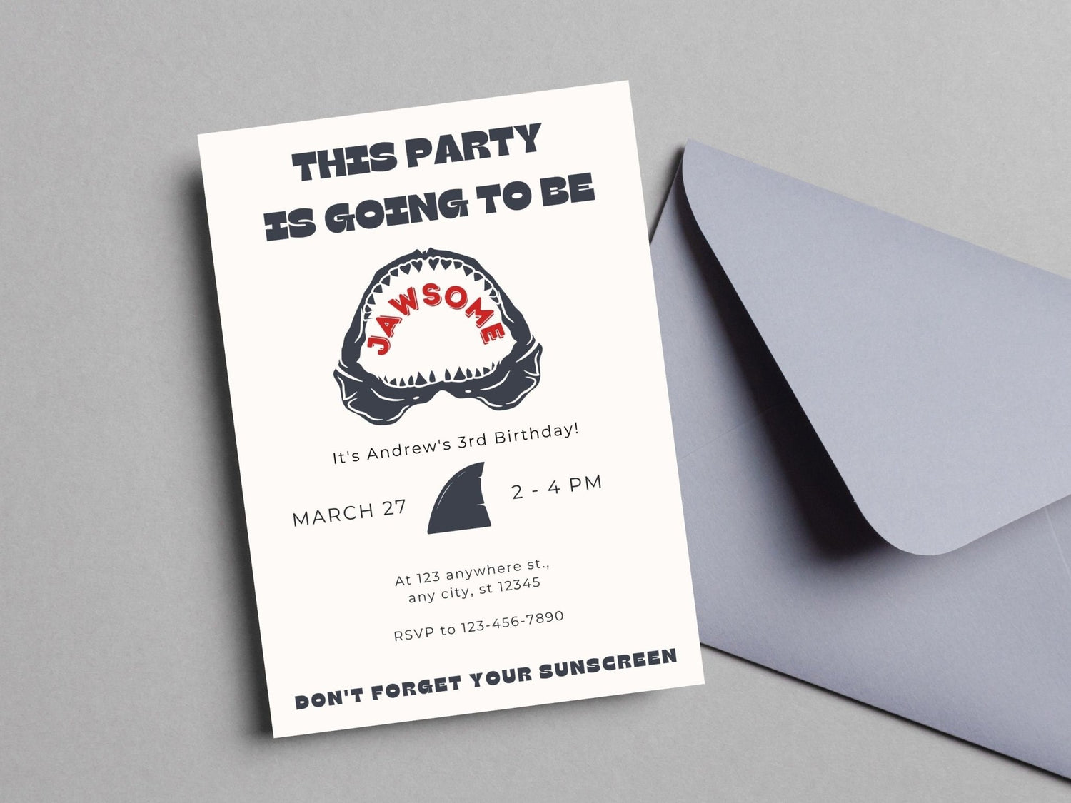 Shark Birthday Invitation, Shark Party Invitation, Shark Themed Birthday, Jawsome Party Invitationproduct_type