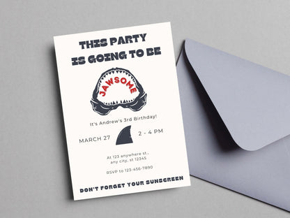 Shark Birthday Invitation, Shark Party Invitation, Shark Themed Birthday, Jawsome Party Invitationproduct_type