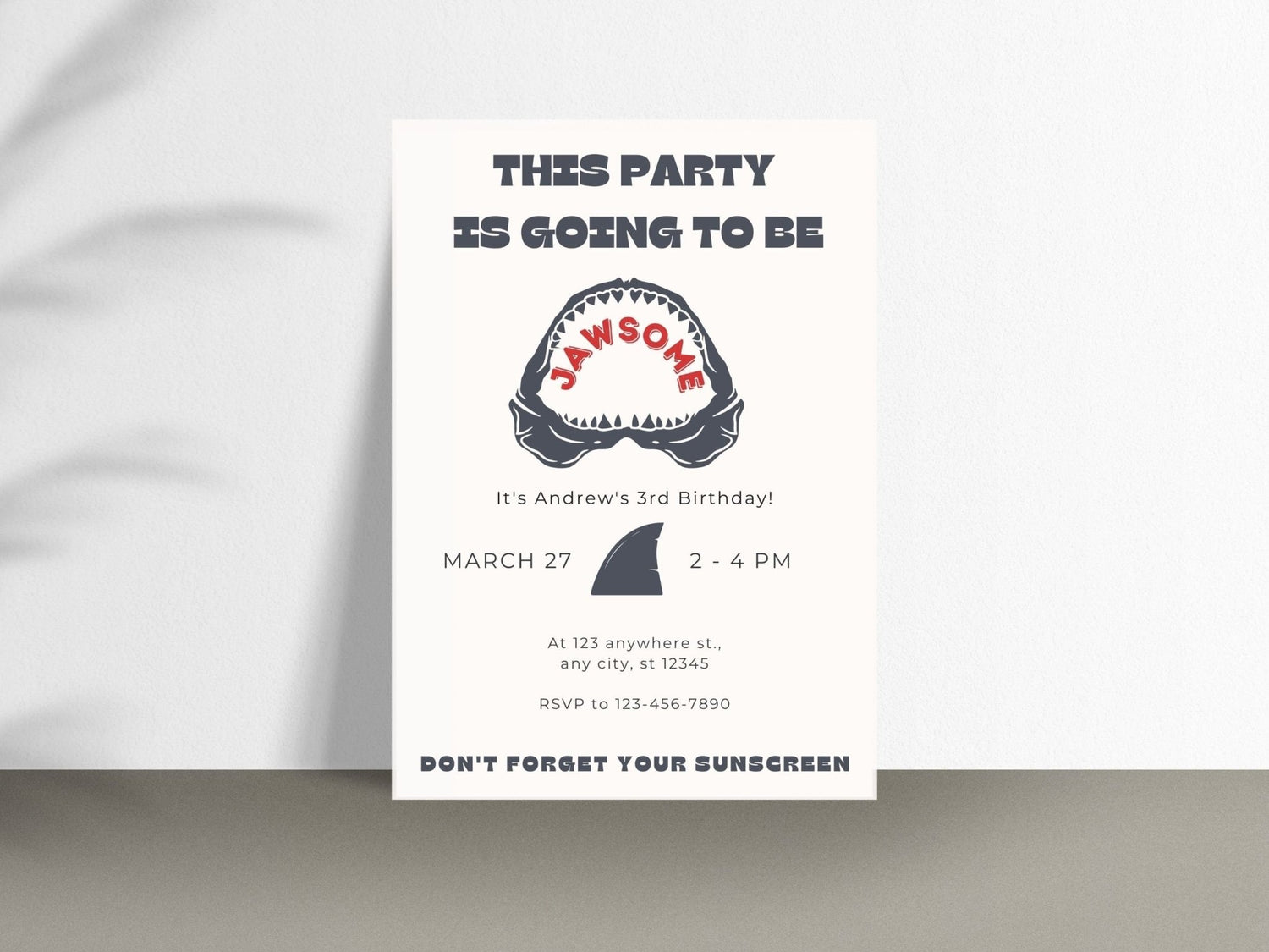 Shark Birthday Invitation, Shark Party Invitation, Shark Themed Birthday, Jawsome Party Invitationproduct_type