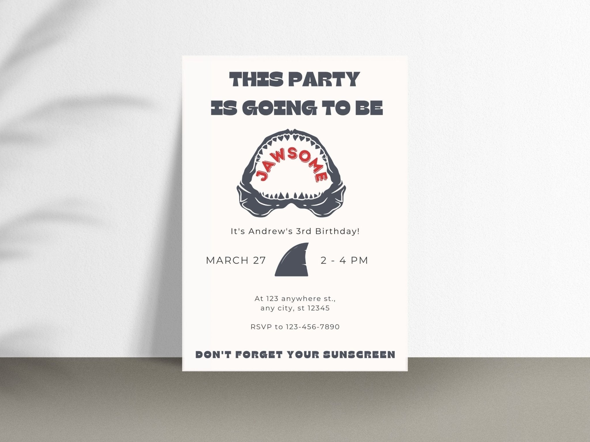 Shark Birthday Invitation, Shark Party Invitation, Shark Themed Birthday, Jawsome Party Invitationproduct_type