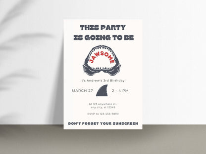 Shark Birthday Invitation, Shark Party Invitation, Shark Themed Birthday, Jawsome Party Invitationproduct_type